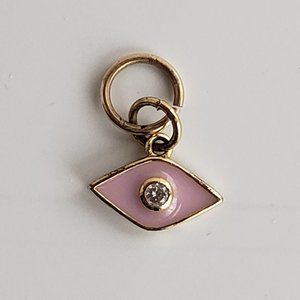 Dainty Gold Tone Pink Enamel Evil Eye Charm, CZ Micro Pave Eye Charm Pendant
